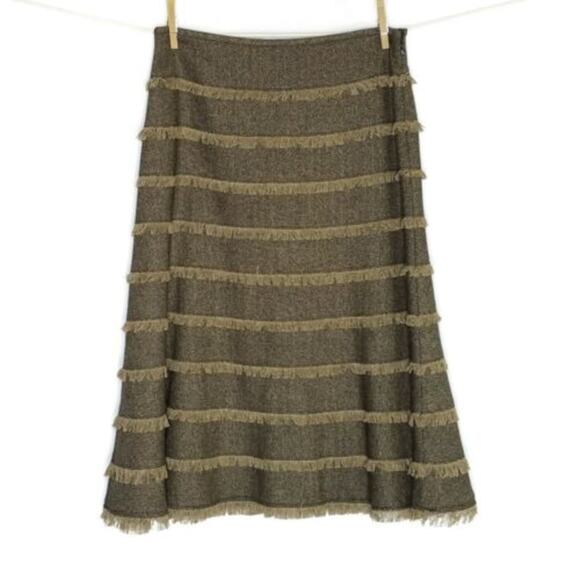 Lafayette 148 Brown Herringbone Fringe Skirt 6 - Picture 1 of 6